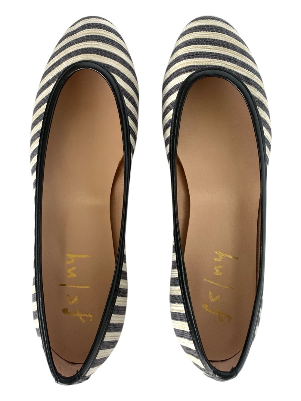 NEW French Sole FS/NY Olivia Ballet Flats Black Beige Stripe Made In Spain SZ 9 - Picture 7 of 16
